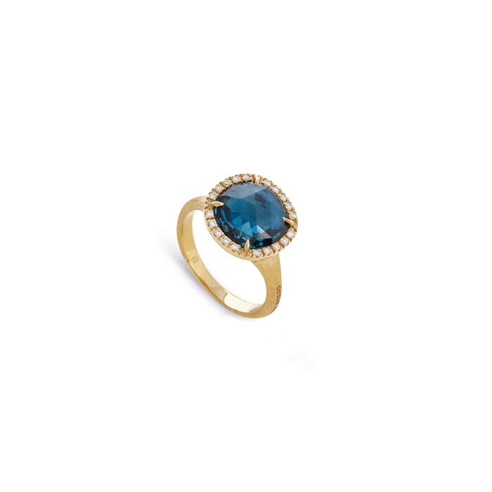 Marco Bicego 18k Yellow Gold Jaipur Color 0.15cttw Diamond Border Blue Topaz Stacking Ring
