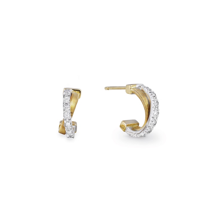 Marco Bicego 18k Yellow and White Gold 0.09cttw Diamond Crossover Ribbed Hoop Earrings