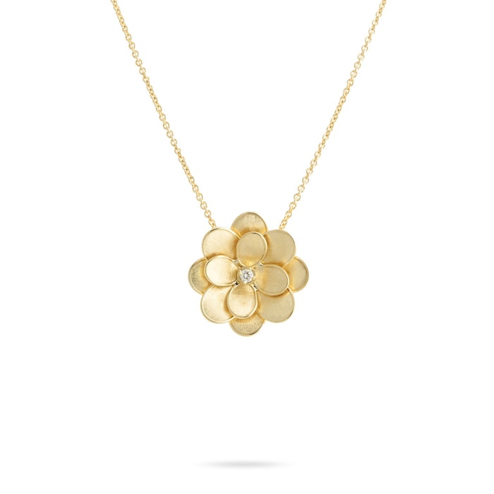 Marco Bicego 18k Yellow Gold Petali 0.08cttw Diamond Large Flower Pendant 16.5"