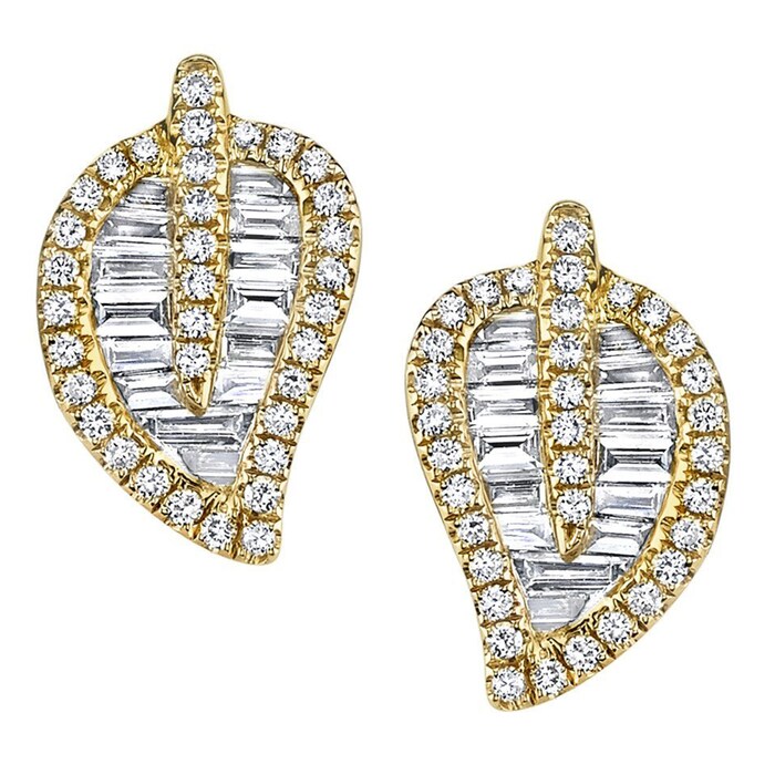 Anita Ko 18k Yellow Gold 0.85cttw Pave Diamond Leaf Stud Earrings