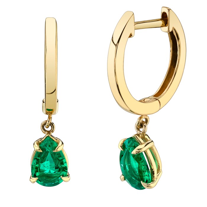Anita Ko 18k Yellow Gold 0.66cttw Emerald and 0.16cttw Diamond Hoop Drop Earrings