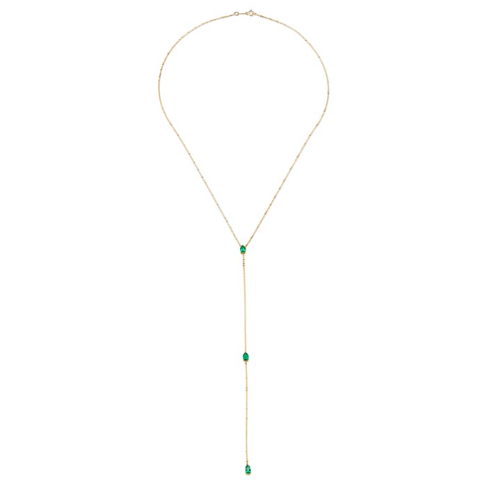 Anita Ko 18k Yellow Gold 1.10cttw 3 Pear Cut Emerald Lariat Necklace