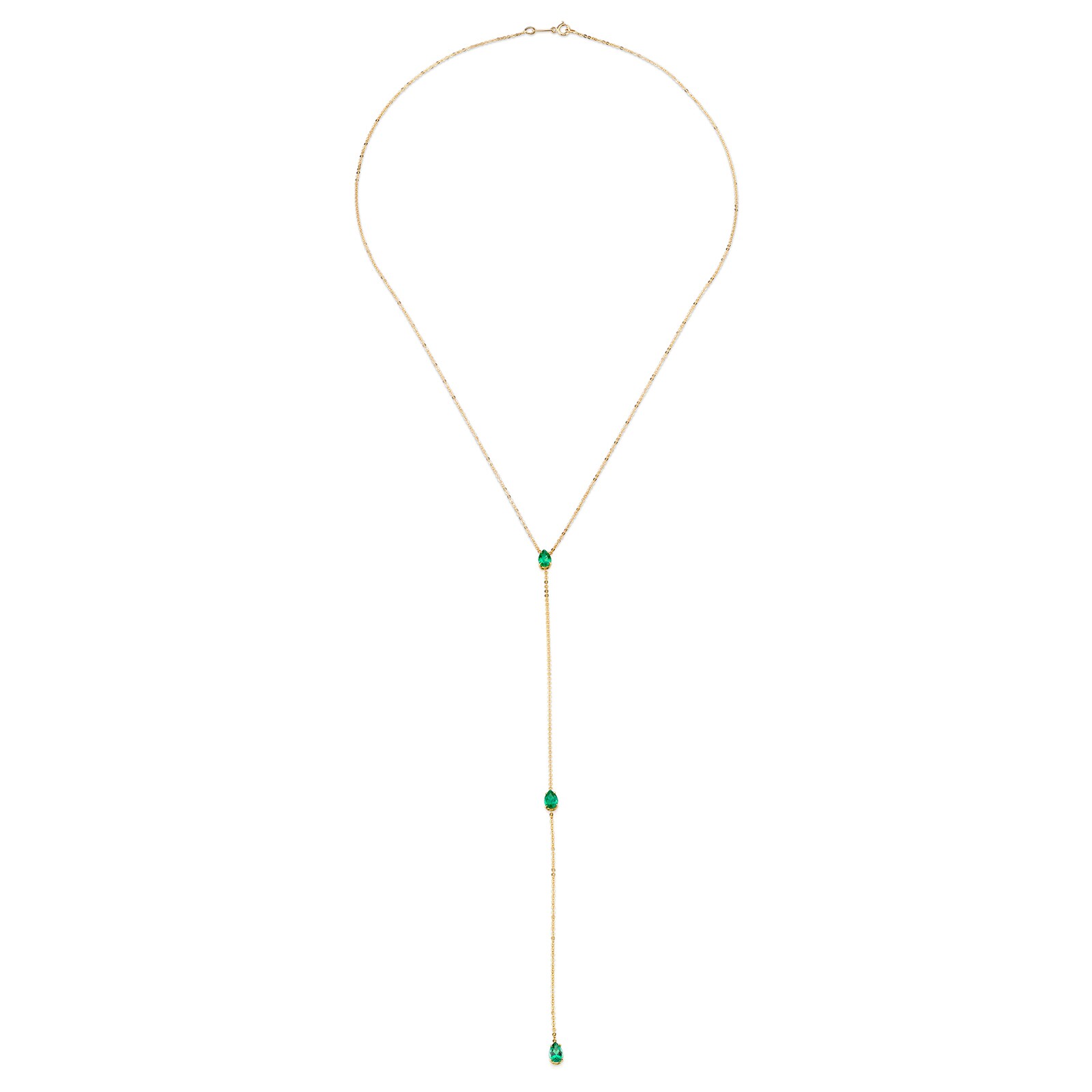 Anita Ko 18k Yellow Gold 1.10cttw 3 Pear Cut Emerald Lariat Necklace