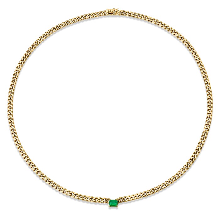 Anita Ko 18k Yellow Gold 0.44cttw Emerald Cut Emerald Cuban Link Necklace