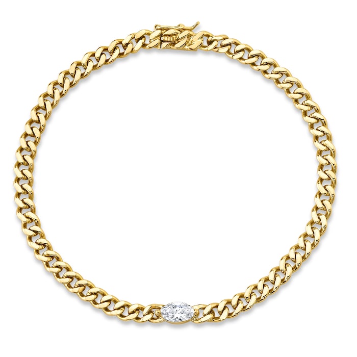 Anita Ko 18k Yellow Gold 0.30cttw Marquis Cut Diamond Cuban Link Bracelet