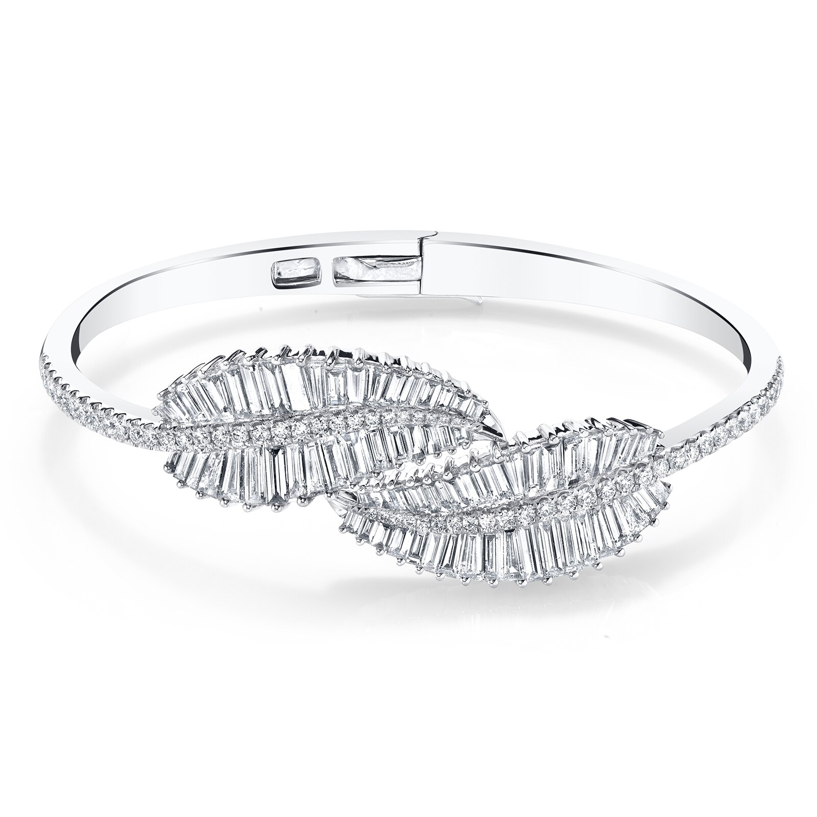 Anita Ko 18k White Gold 3.35cttw Diamond Leaf Wrap Hinged Bangle