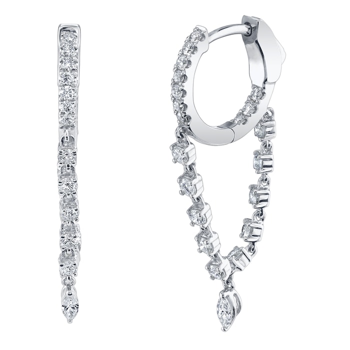 Anita Ko 18k White Gold 0.93cttw Diamond Single Chain Huggie Earrings