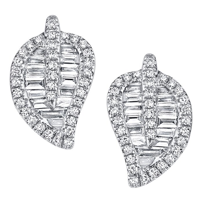 Anita Ko 18k White Gold 0.85cttw Diamond Small Leaf Stud Earrings