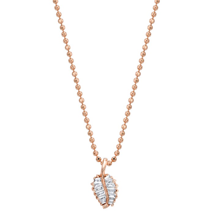Anita Ko 18k Rose Gold 0.20cttw Diamond Small Palm Leaf Necklace 18"
