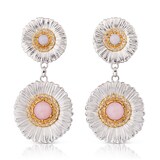 Buccellati Sterling Silver Pink Opal and Diamond Blossoms Double Daisy Drop Earrings