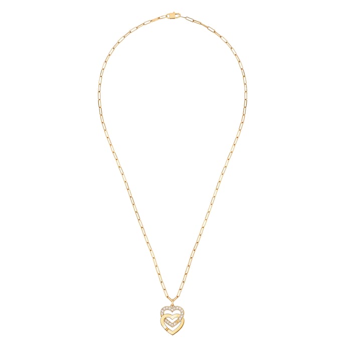 Dinh Van 18K Yellow Gold Double Coeur R15 0.30cttw Diamond Link Pendant