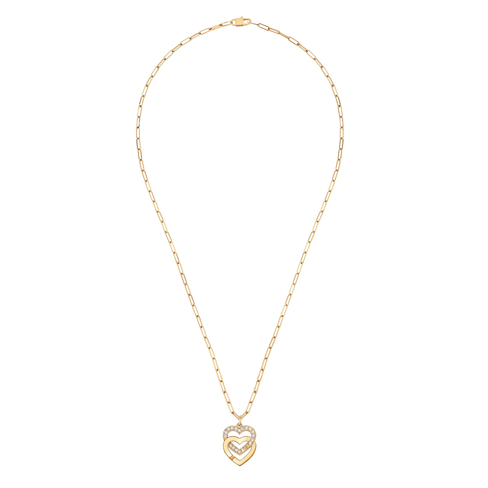 Dinh Van 18K Yellow Gold Double Coeur R15 0.30cttw Diamond Link Pendant