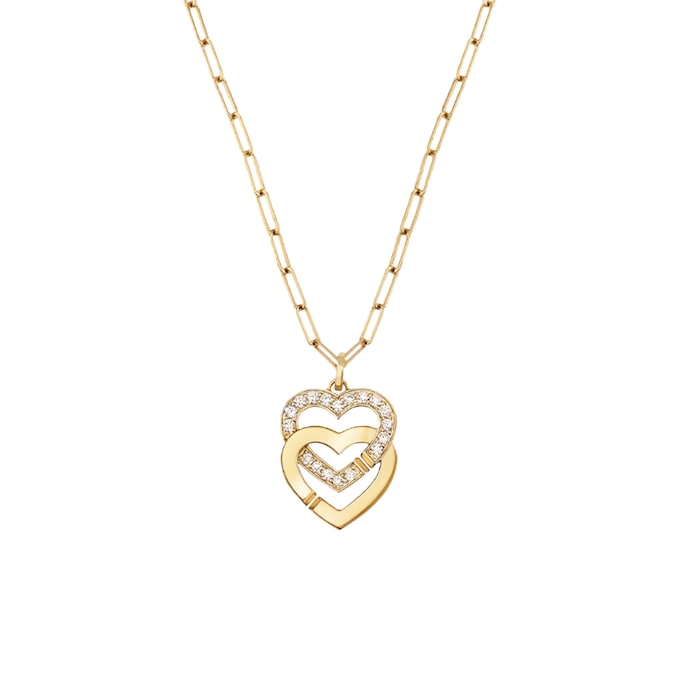 Dinh Van 18K Yellow Gold Double Coeur R15 0.30cttw Diamond Link Pendant