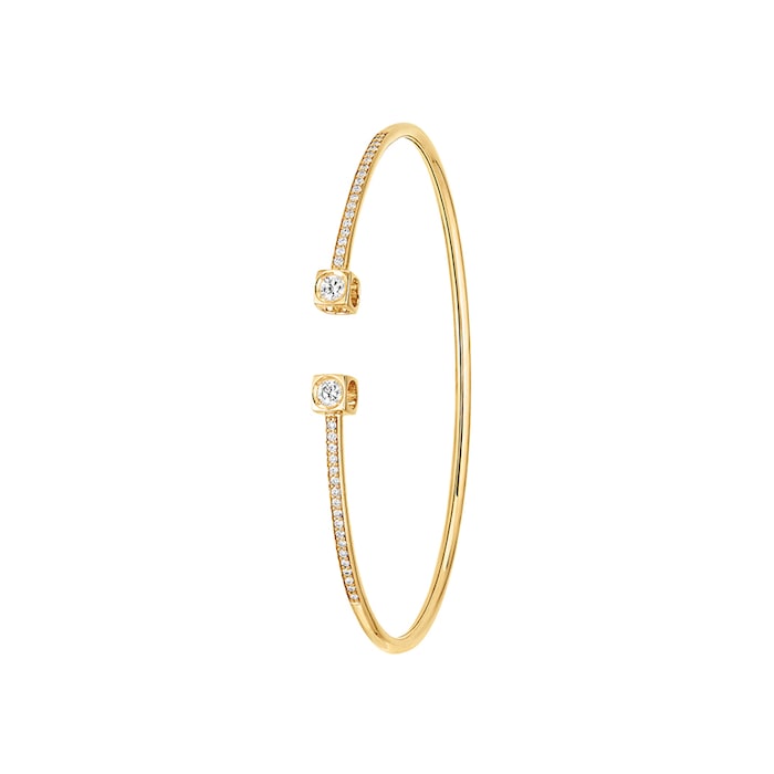 Dinh Van 18K Yellow Gold 0.38cttw Le Cube Diamant Medium Bangle - Size 16