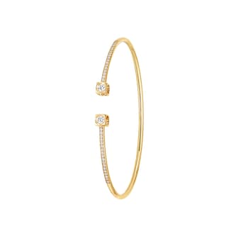 Dinh Van 18K Yellow Gold 0.38cttw Le Cube Diamant Medium Bangle - Size 16