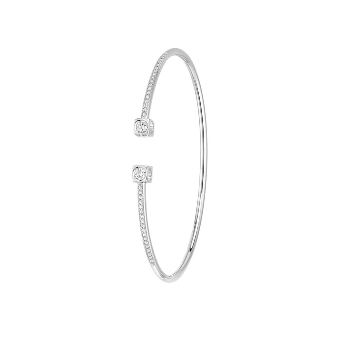 Dinh Van 18K White Gold 0.38cttw le Cube Diamant Medium Bangle - Size 17