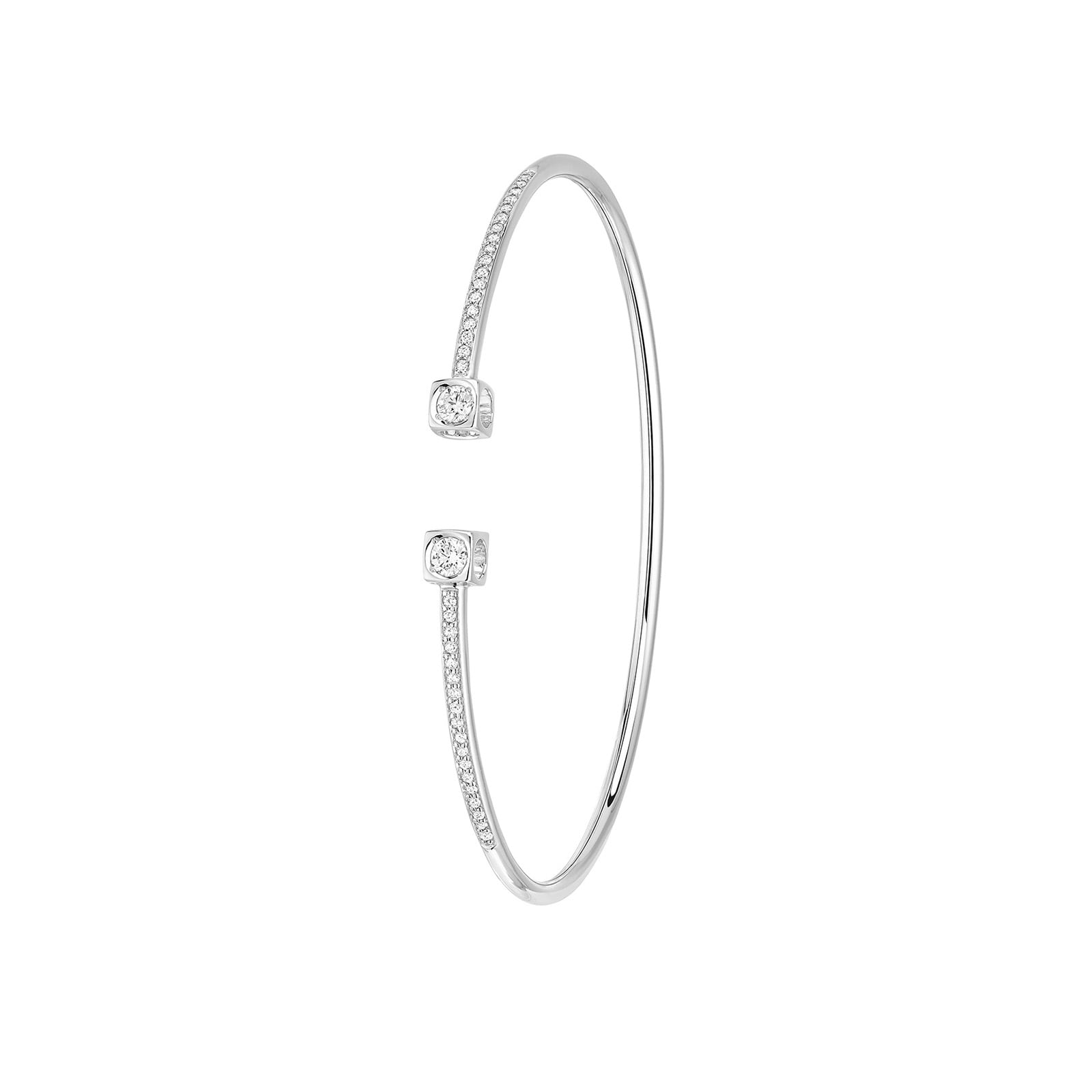 Dinh Van 18K White Gold 0.38cttw le Cube Diamant Medium Bangle - Size 17