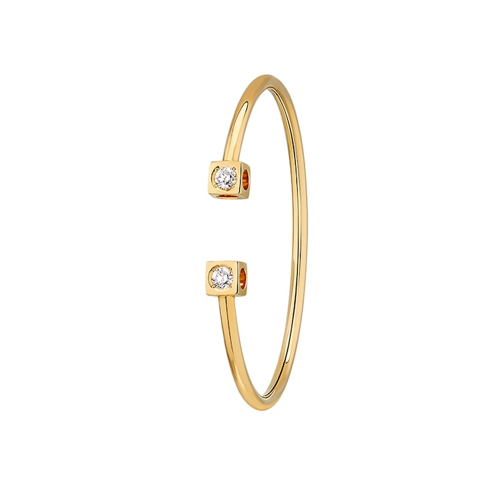 Dinh Van 18K Yellow Gold 0.44cttw Le Cube Diamant Large Bangle - Size 16