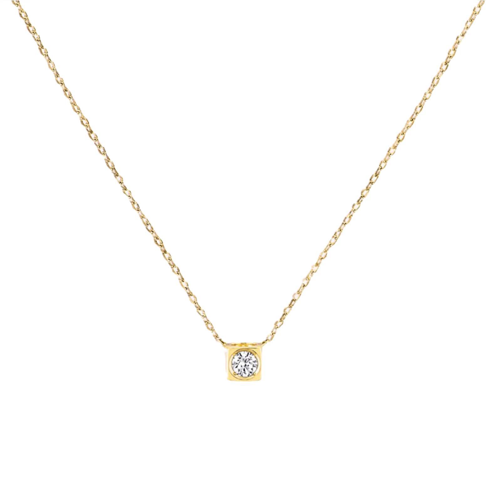 Dinh Van 18K Yellow Gold 0.15cttw Le Cube Diamant Medium Necklace