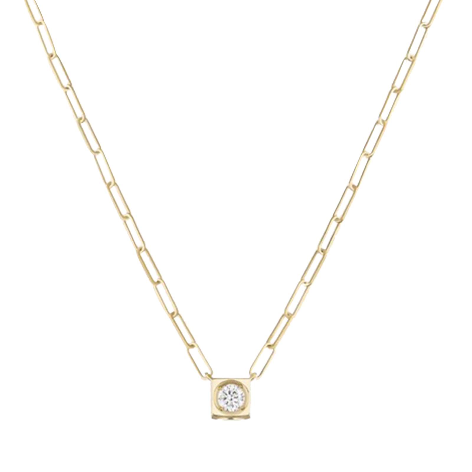 Dinh Van 18K Yellow Gold 0.25cttw Le Cube Diamant Large Necklace