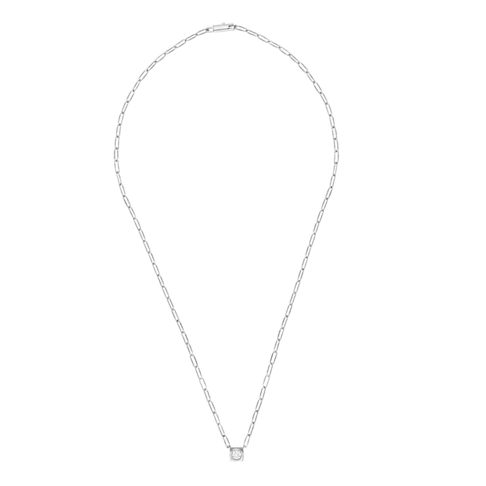 Dinh Van 18K White Gold Le Cube Diamant 0.25cttw Diamond Large Necklace