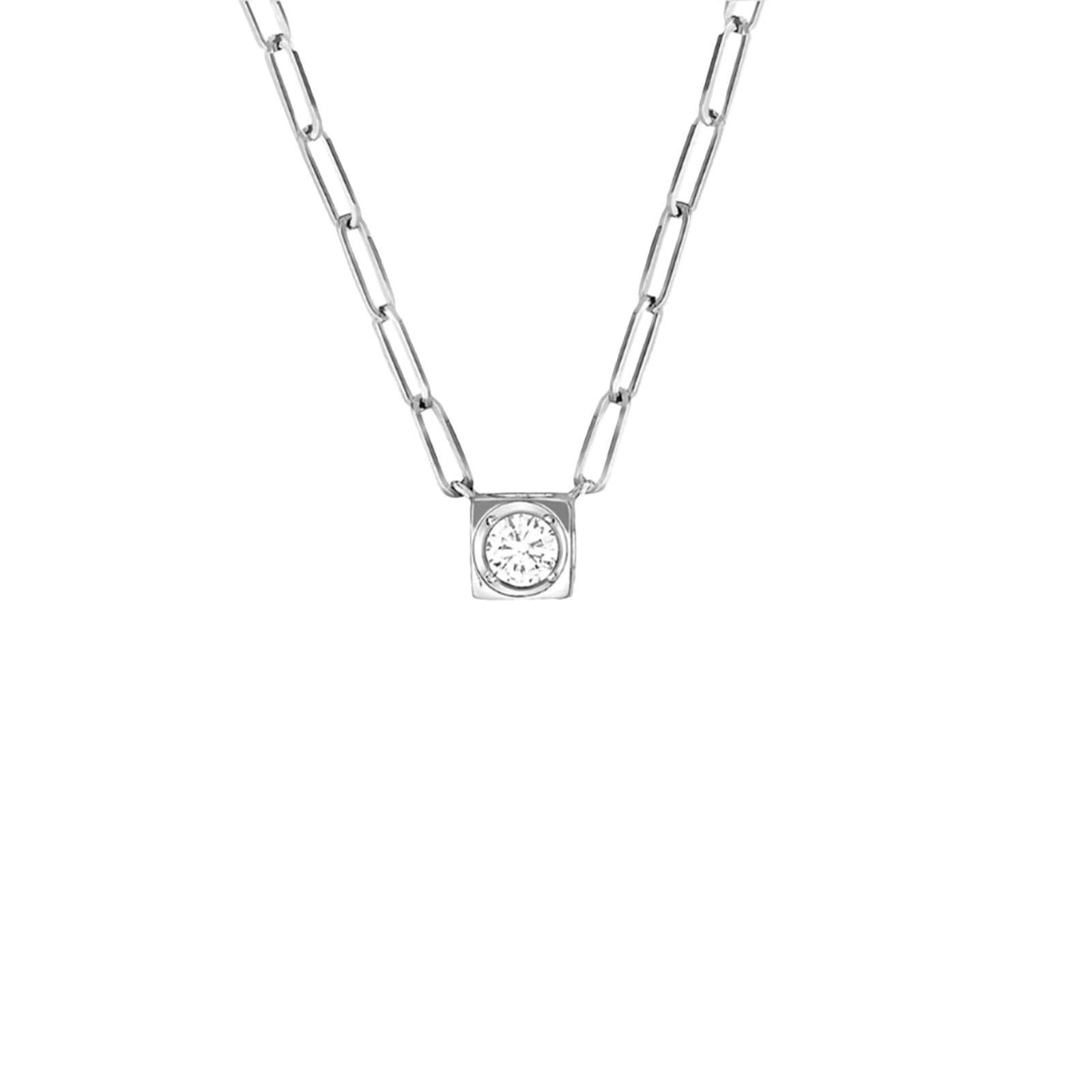 Dinh Van 18K White Gold Le Cube Diamant 0.25cttw Diamond Large Necklace