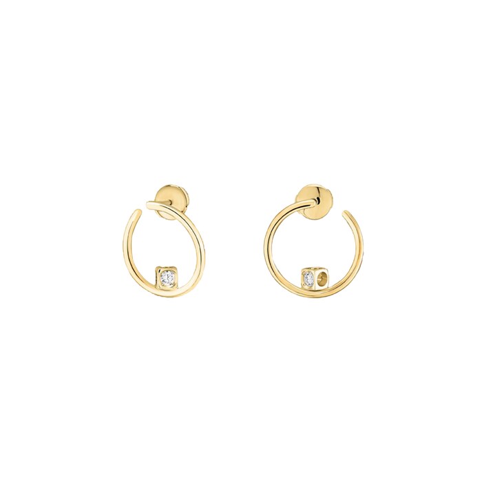 Dinh Van 18K Yellow Gold 0.12cttw Le Cube Diamant Hoop Earrings