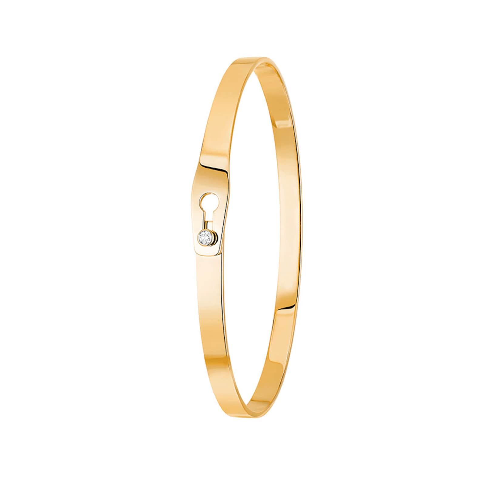 Dinh Van 18K Yellow Gold 0.03cttw Diamond Serrure Jonc Bangle - Size 16