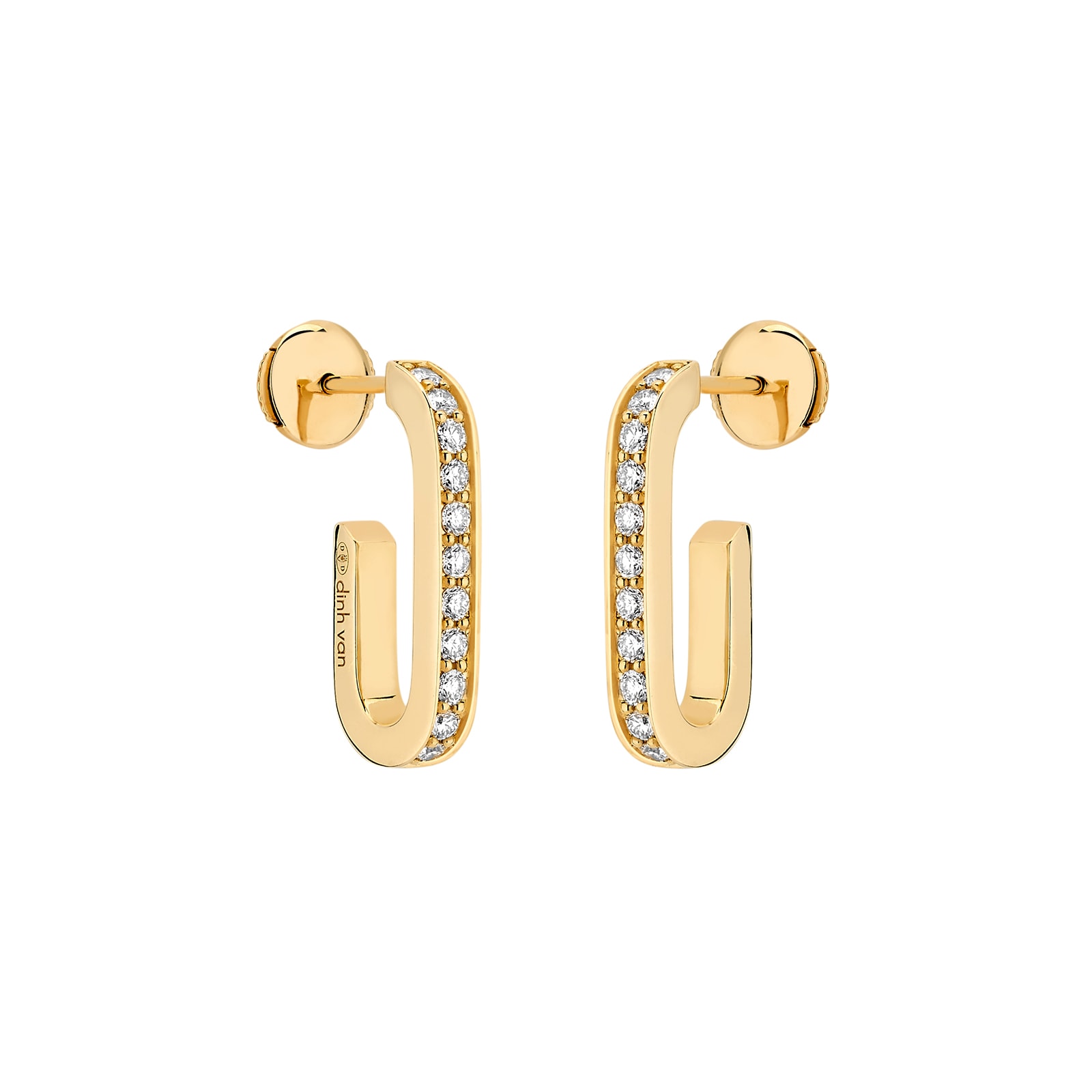 Dinh Van 18K Yellow Gold 0.40cttw Diamond Maillon Hoop Earrings
