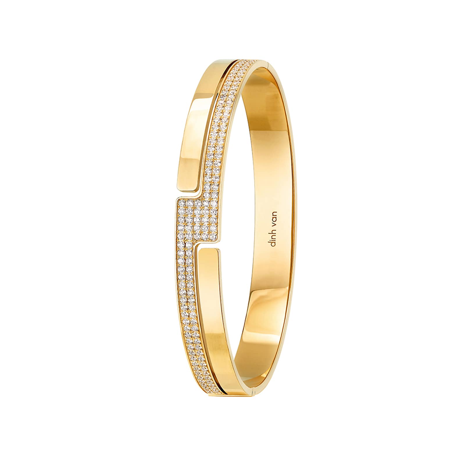 Dinh Van 18K Yellow Gold Seventies 1.16cttw Diamond Small Closed Bangle - Size 16