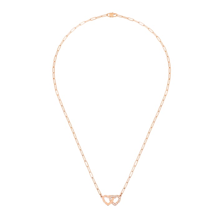 Dinh Van 18K Rose Gold Double Coeur 0.07cttw Diamond Necklace