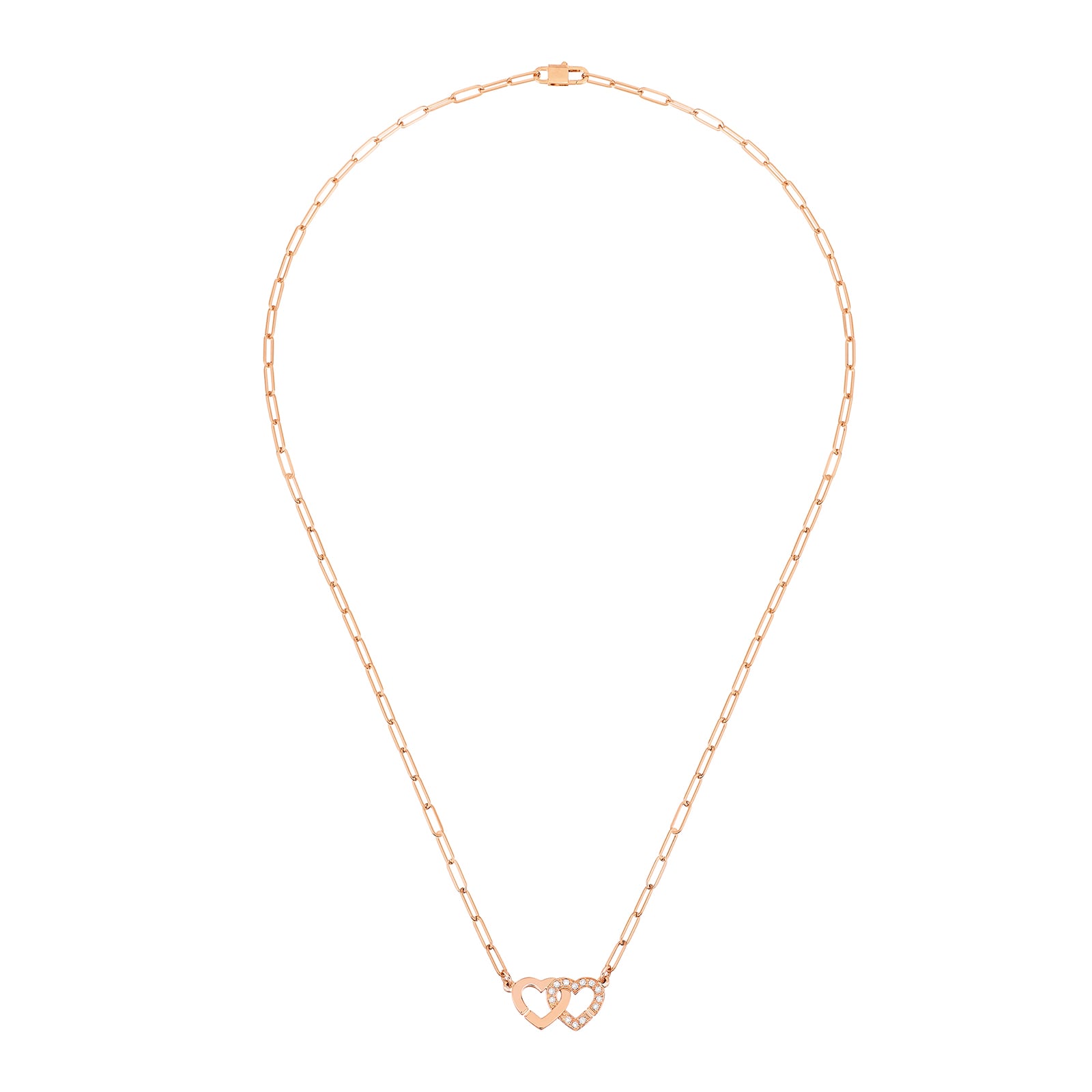 Dinh Van 18K Rose Gold Double Coeur 0.07cttw Diamond Necklace
