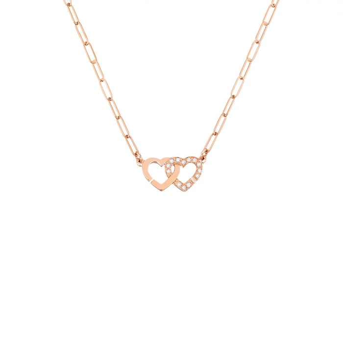 Dinh Van 18K Rose Gold Double Coeur 0.07cttw Diamond Necklace