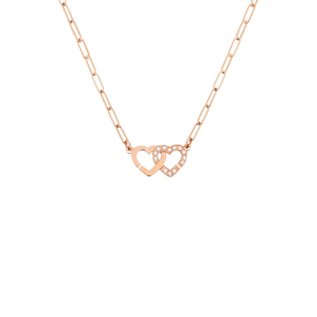 Dinh Van 18K Rose Gold Double Coeur 0.07cttw Diamond Necklace