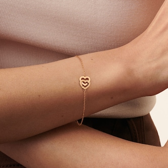 Dinh Van 18K Yellow Gold Double Coeur R10 Chain Bracelet