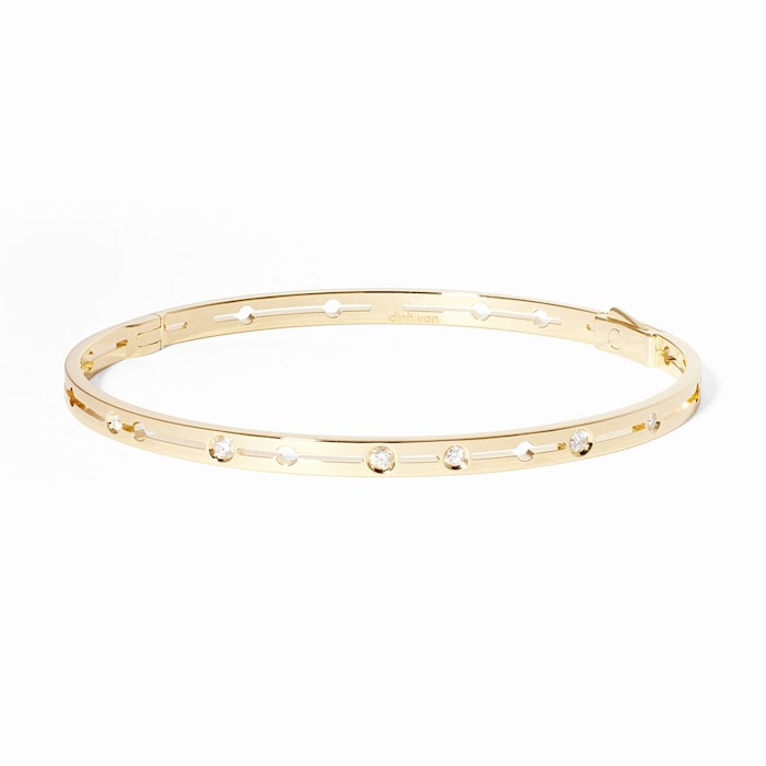 Dinh Van 18K Yellow Gold Pulse 0.13cttw Diamond Bangle - Size 14