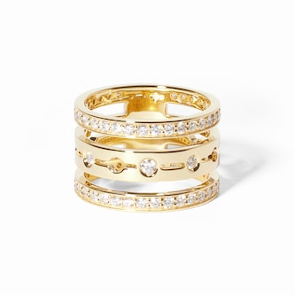 Dinh Van 18K Yellow Gold Pulse 1.10cttw Paved Diamod 3 Row Ring - Size 54 Dinh Van 18K Yellow Gold Pulse 1.10cttw Paved Diamod 3 Row Ring - Size 54