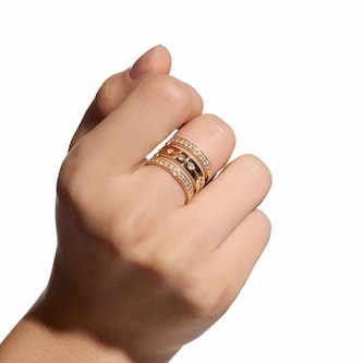 Dinh Van 18K Yellow Gold Pulse 1.10cttw Paved Diamod 3 Row Ring - Size 54