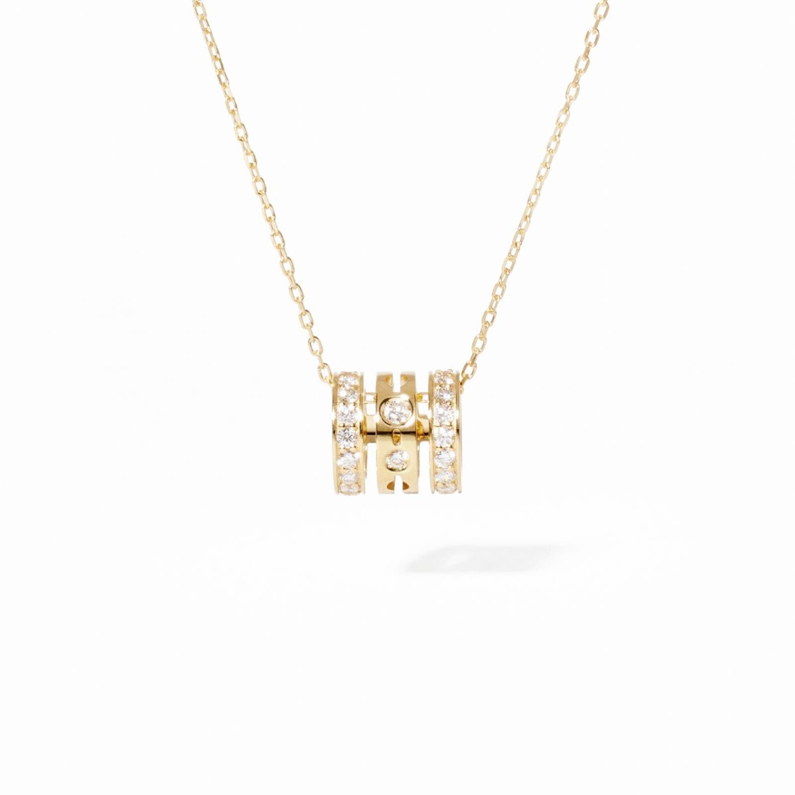 Dinh Van 18K Yellow Gold Pulse 0.62cttw Paved Diamond 3 Row Pendant