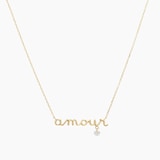 Persee 18K Yellow Gold 0.05cttw Diamond Amour Necklace