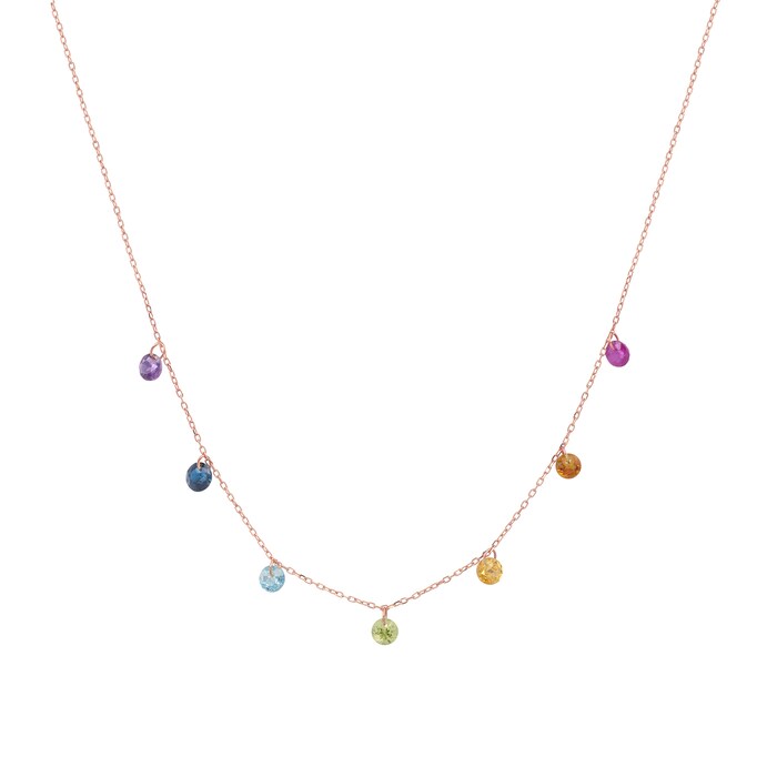 Persee 18K Rose Gold 7 Precious Stones Chakras Necklace