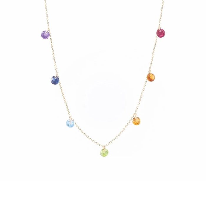 Persee 18K Yellow Gold 7 Precious Stones Chakras Necklace