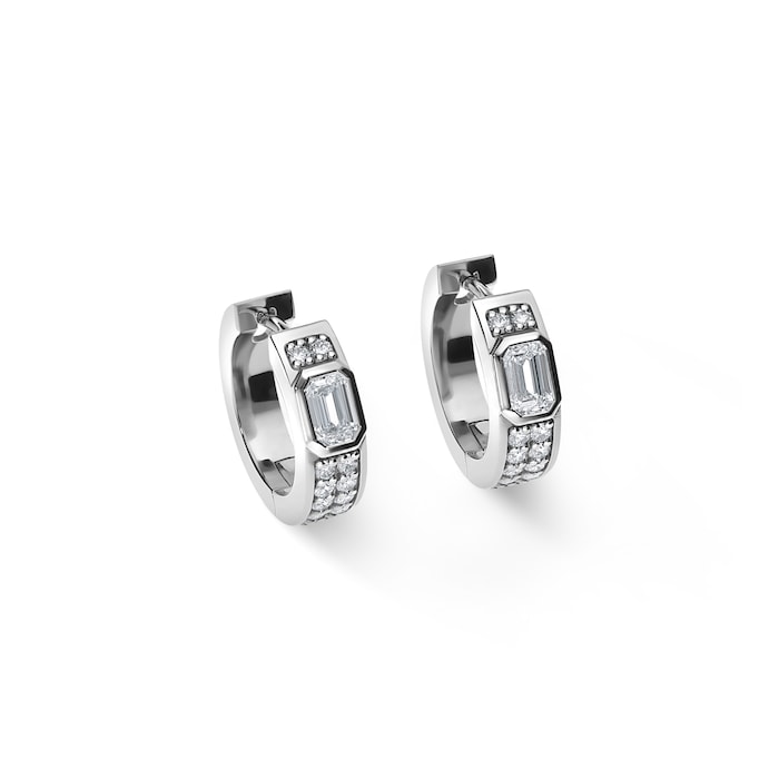 Leo Pizzo 18k White Gold 0.62cttw Emerald Cut and 0.38cttw Brilliant Cut Diamond Hoop Earrings