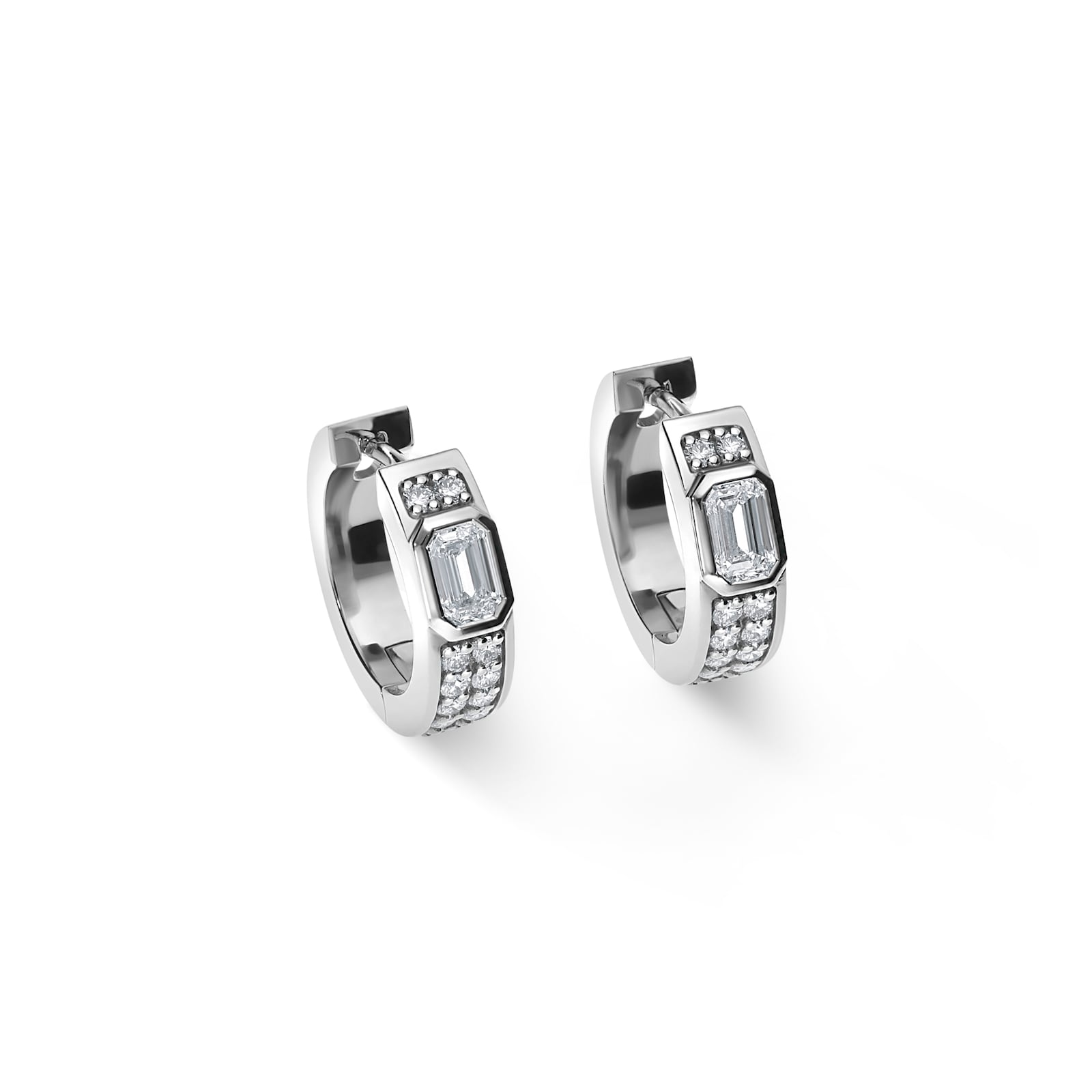 Leo Pizzo 18k White Gold 0.62cttw Emerald Cut and 0.38cttw Brilliant Cut Diamond Hoop Earrings