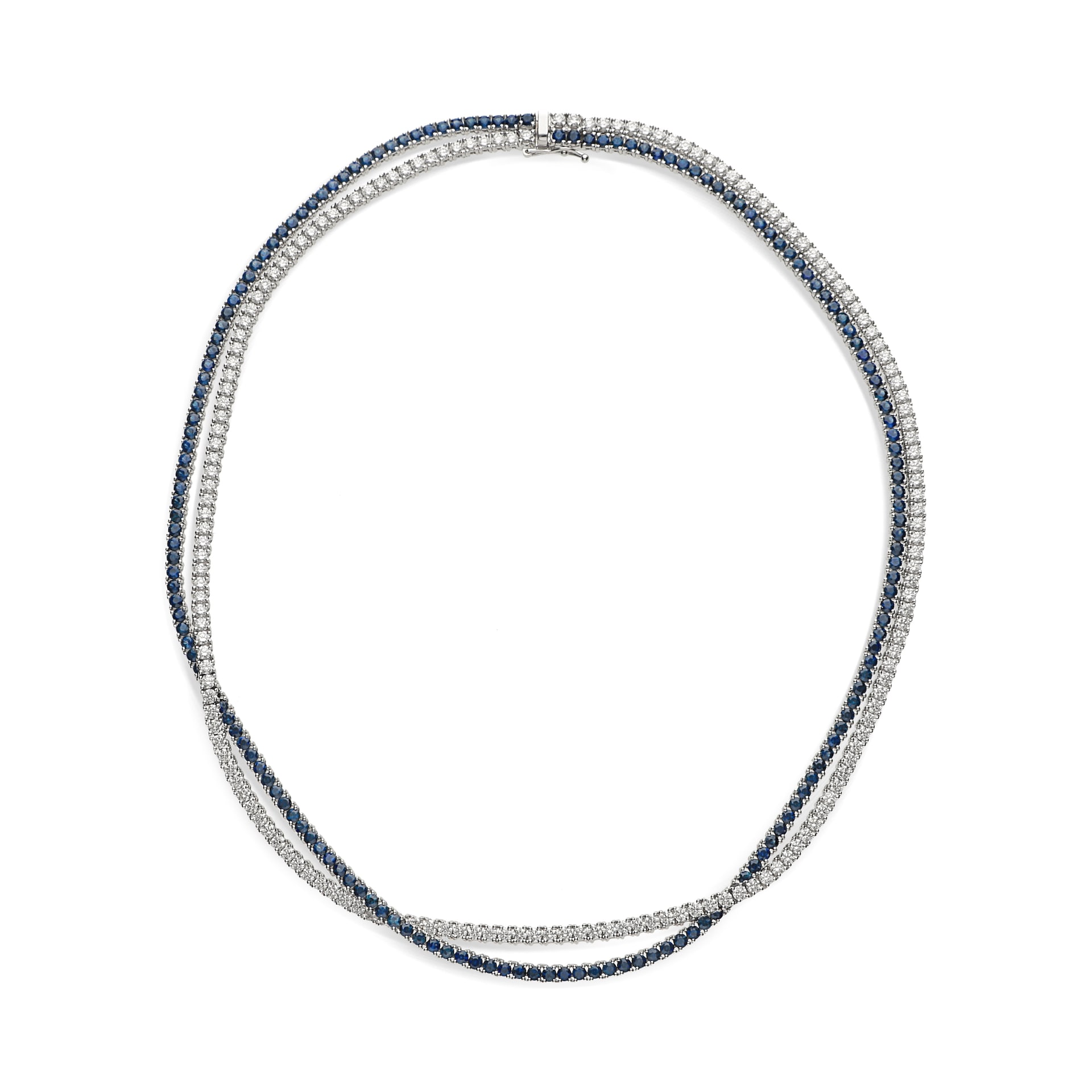 Leo Pizzo 18k White Gold 9.94cttw Sapphire and 7.24cttw Brilliant Cut Diamond Tennis Necklace Leo Pizzo 18k White Gold 9.94cttw Sapphire and 7.24cttw Brilliant Cut Diamond Tennis Necklace