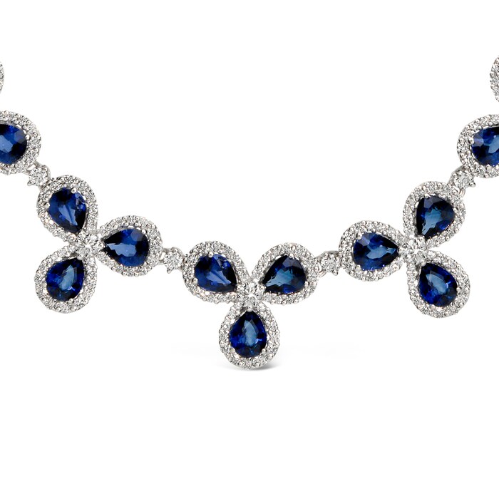 Leo Pizzo 18k White Gold 10.29cttw Pear Cut Sapphire and 5.36cttw Brilliant Cut Diamond Necklace