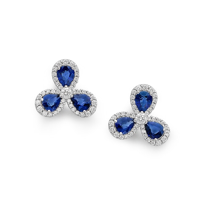 Leo Pizzo 18k White Gold 2.04cttw Pear Cut Blue Sapphire and 0.52cttw Diamond Stud Earrings