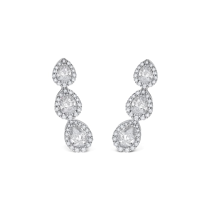 Leo Pizzo 18k White Gold 1.02cttw Pear Cut Diamond and 0.46cttw Brilliant Cut Diamond Drop Earrings