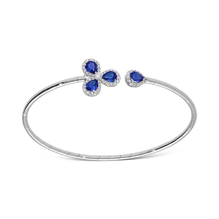 Leo Pizzo 18k White Gold 1.30cttw Pear Cut Sapphire and 0.36cttw Brilliant Cut Diamond Bangle