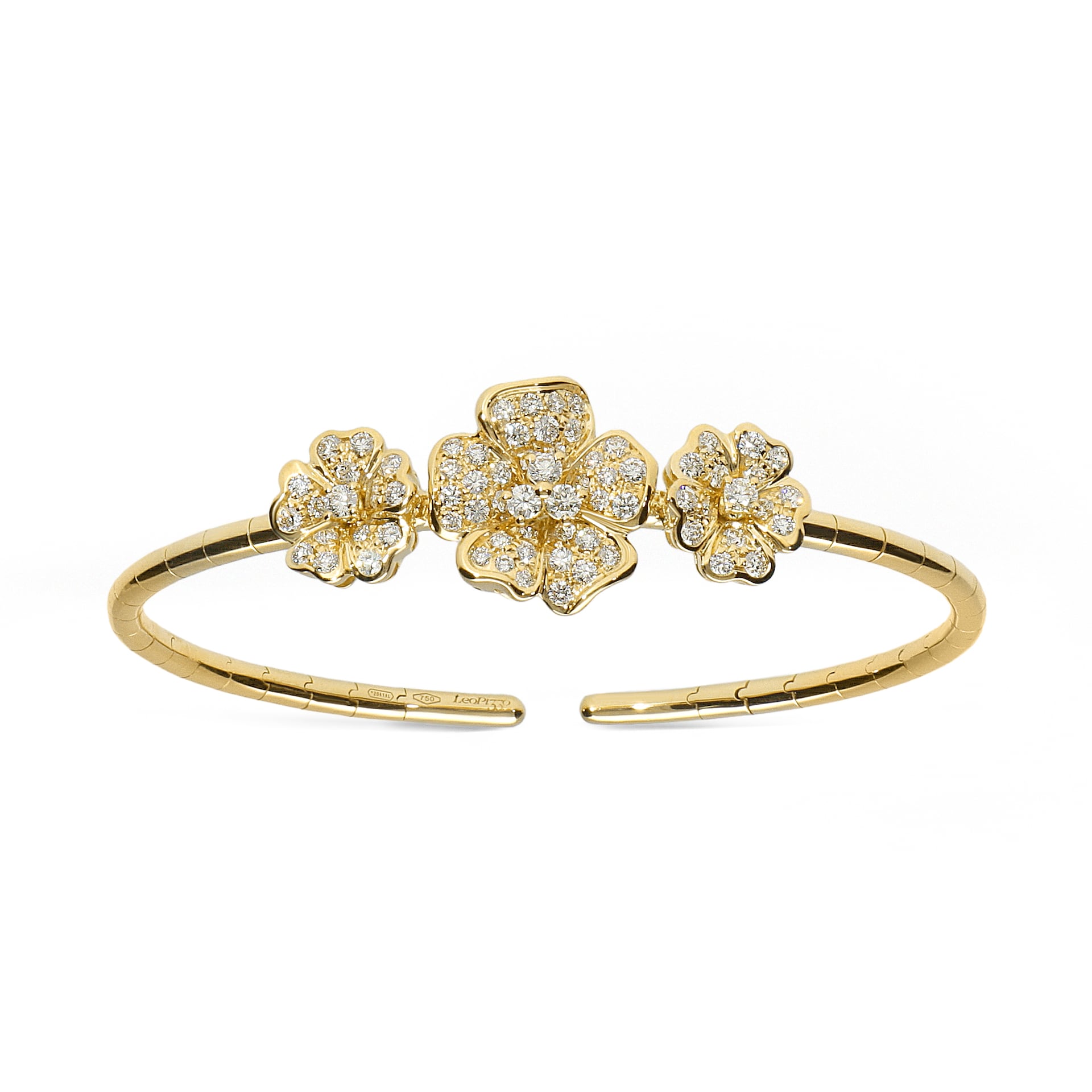 Leo Pizzo 18k Yellow Gold 1.31cttw Brilliant Cut Diamond Flower Bangle Leo Pizzo 18k Yellow Gold 1.31cttw Brilliant Cut Diamond Flower Bangle